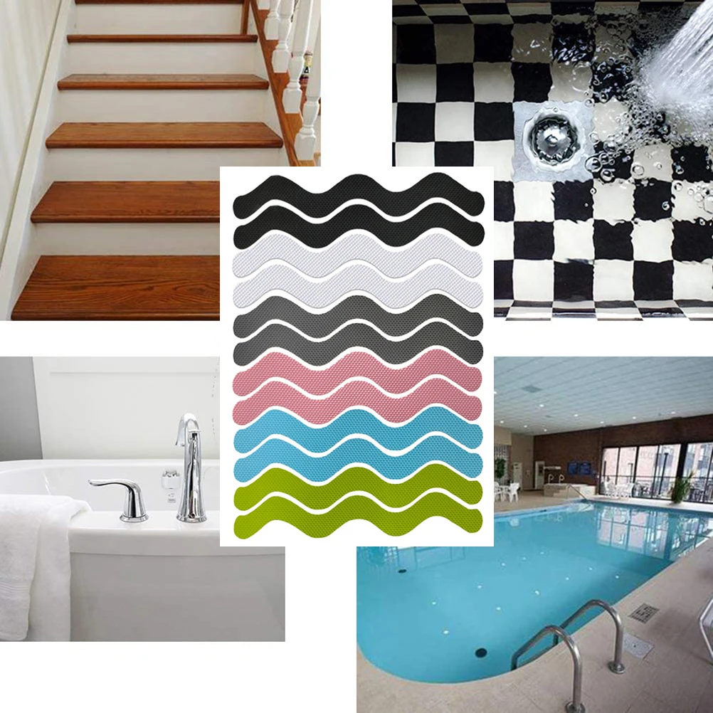 

12/24pcs Anti Slip Strips S Wave-shaped Shower Stickers Colored Non Slip Bath Safety Strips For Bathtub Shower Stairs Home Floor
