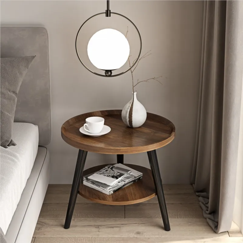 

Минималистичный кофейный столик IHOME для маленькой квартиры в скандинавском стиле, Круглый гостиная, двойной боковой столик, прикроватный м...