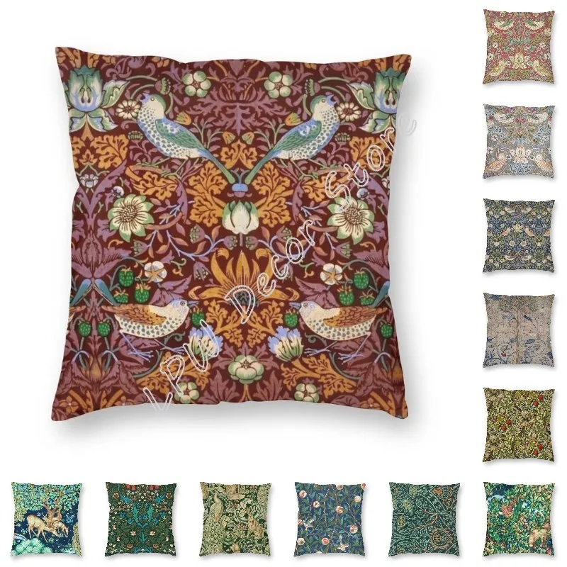 

William Morris The Strawberry Thief Red Cushion Cover Velvet Luxury Throw Pillows Home Decor For Sofa Living Room Pillowcase