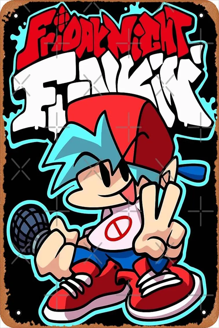 Постер в стиле пятница ночь Funkin винтажный Ретро металлический знак 8x12 дюймов