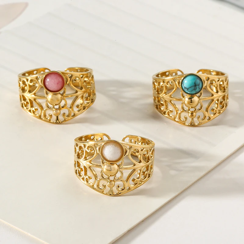 Женское кольцо из нержавеющей стали регулируемое с натуральным камнем