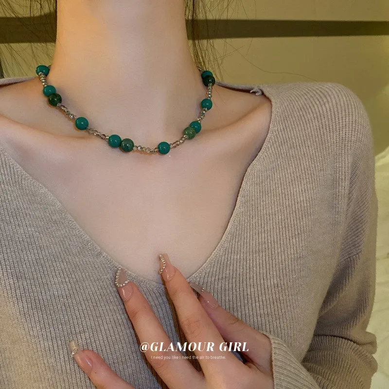 

New Simple Bead Crystal Necklace for Women Korean Fashion Temperament Necklace Clavicle Chain Temperament Women's Jewelry