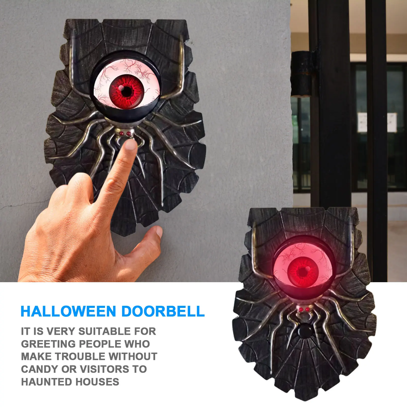 

Halloween Door Decor Bell Horror Eyeball Doorbell with Spooky Sounds Green Lights Halloween Party Decor Trick or Treat Event