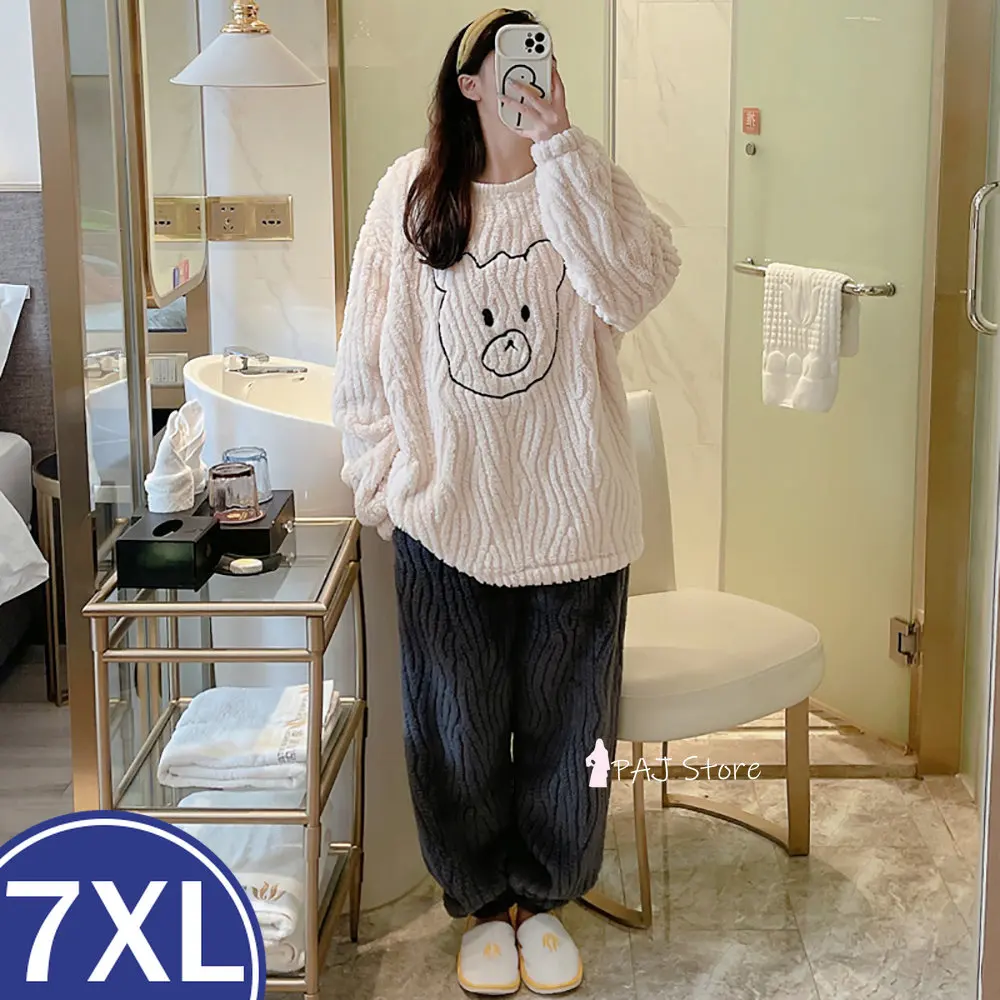 

Large Size M-7XL Women Fleece Pajamas Warm Sleepwear Winter Thick Female Flannel Pajama Set Flannel Sleepwear Velvet Nightwear