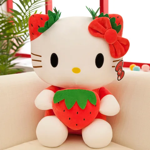Плюшевая игрушка Sanrio KT Cat, милая клубника KT Cat, плюшевая кукла, мягкая мультяшная Милая подушка для куклы, подарок на день рождения для девочек, 22 см