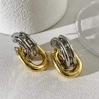 brass stunning 2 tone linkd hoops earrings women jewelry party boho t show gown runway rare korean japan trendy