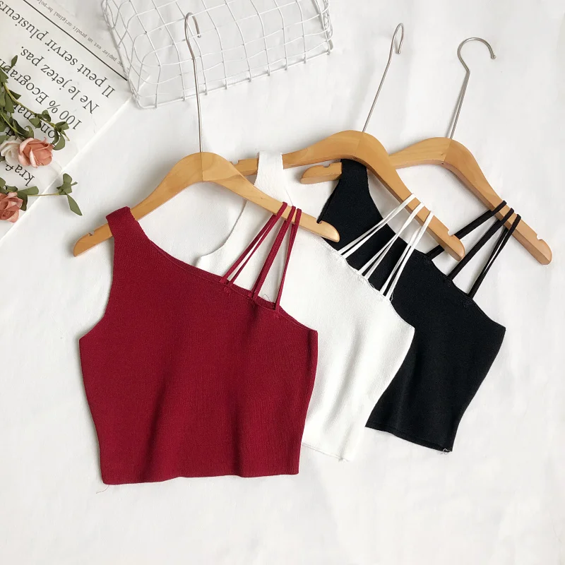 

Summer Women Plain Sexy Crop Tops Knitted Solid Color Halter Tops Y2K Camisoles Off Shoulder Tube Tops Cute Candy Tops for Women