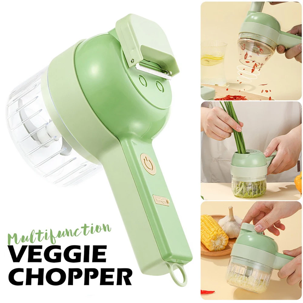 

Multifunctional Electric Vegetable Cutter Slicer Garlic Mud Masher Chopper Cutting Pressing Mixer Food Slice 4 In1 Usb Charging