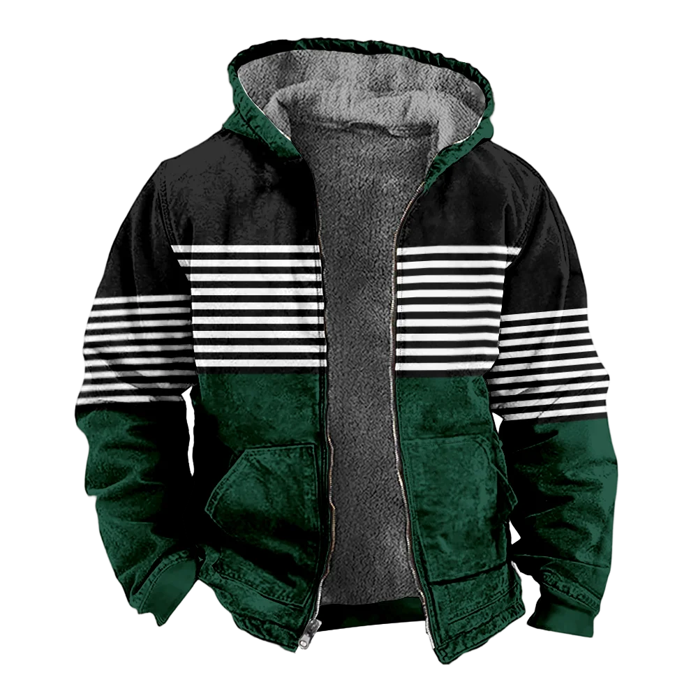 Мужские зимние куртки пальто хлопковая одежда с креативным рисунком в полоску