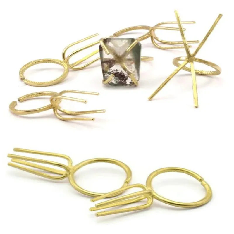 

1pc-5pc Raw Brass 4 Claw Ring Blanks for Natural Stones Adjustable