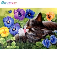 gatyztory diy pictures by number cat and flower kits home decor painting by numbers animals drawing on canvas handpainted art gi