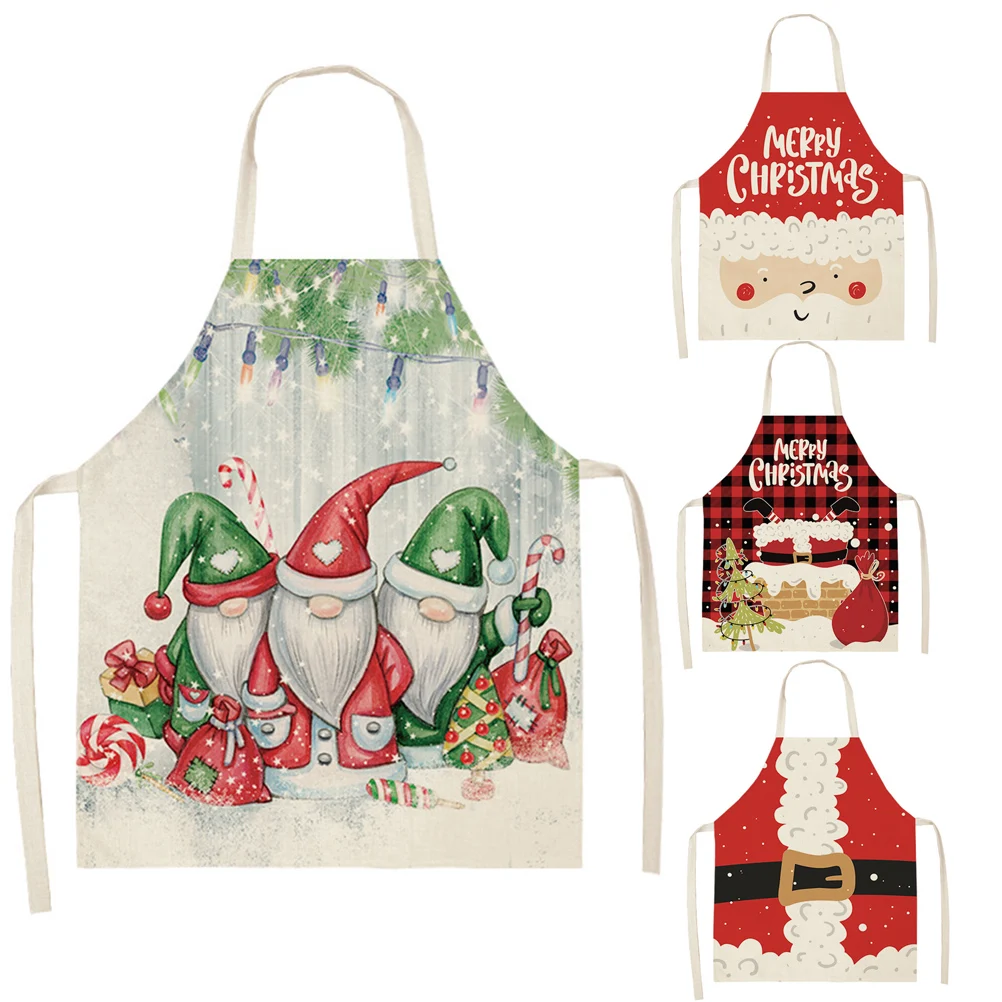 

Santa Claus Pattern Antifouling Apron Merry Christmas Parent-child Household Kitchen Cooking Adults Sleeveless Backless Apron