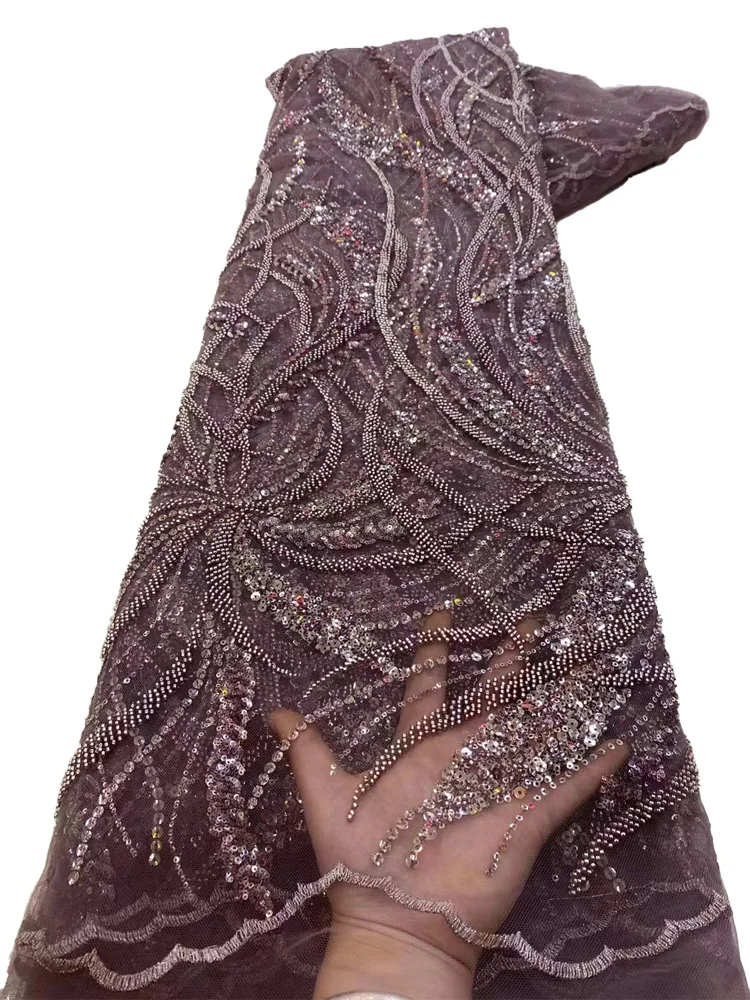 

Новейшая ткань с вышивкой блестками, африканская кружевная ткань, тяжелые бусины, тюль, французское кружево, 5 ярдов для свадебного платья YY136