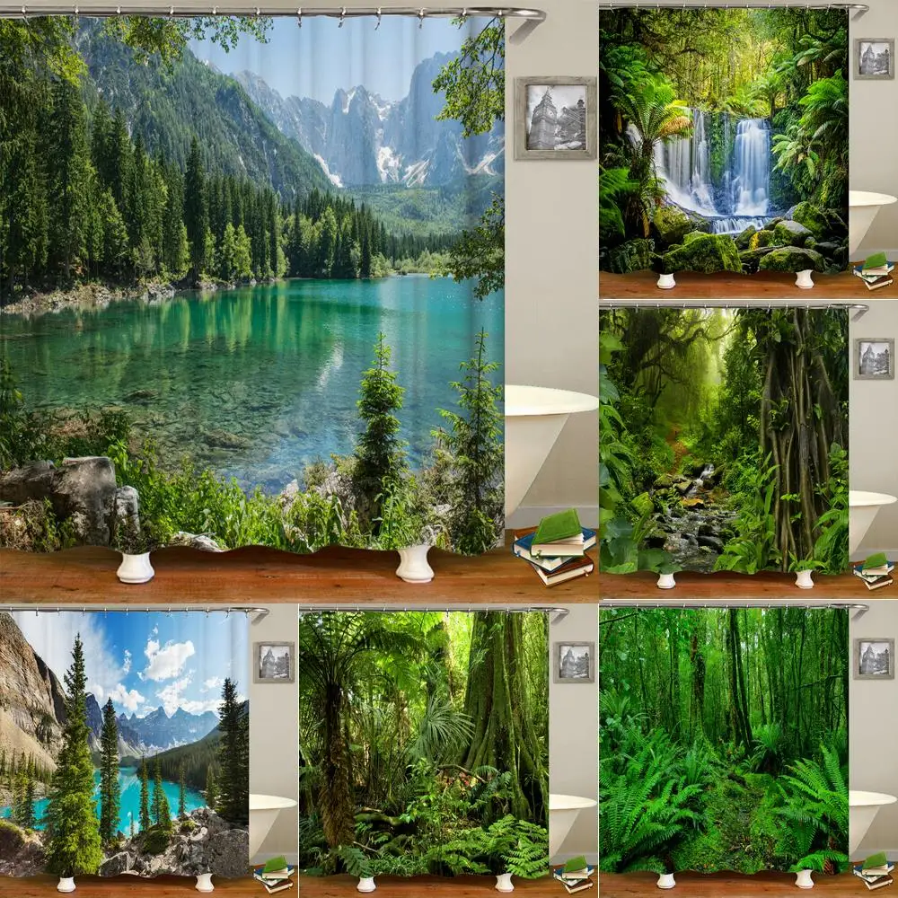 

Forest Natural Scenery Shower Curtains Landscape 3d Print Bath Curtain Polyester Washable Fabric Home Decor Screen Cortina Baño