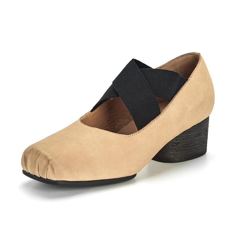 New Vintage Ballet Shoes Pig Nose Chunky Singles For Women Genuine Leather Nubuck 2114