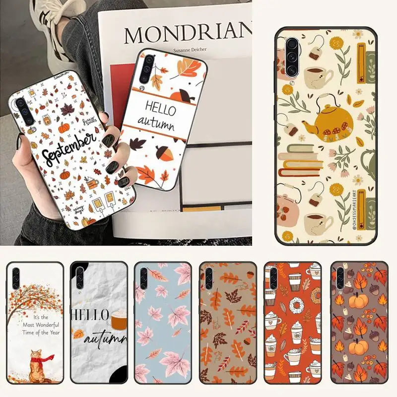 

Autumn Maple leaf Pumpkin Cat fall Phone Case For Samsung galaxy A S note 22 52 21 20 53 51 71 12 13 10 32 50 fe ultra plus