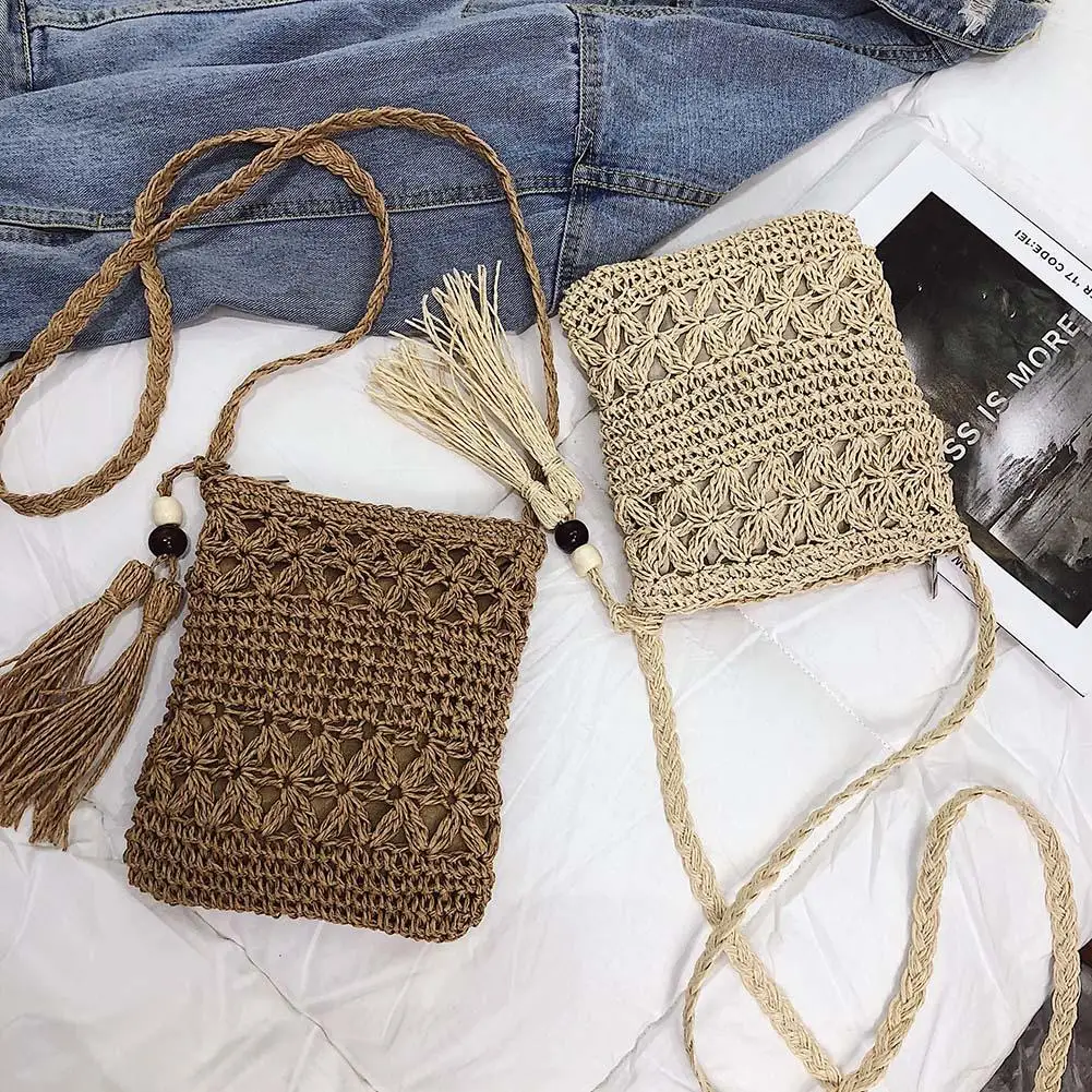 

Women Summer Straw Messenger Bags 2022 Hollow Out Woven Shoulder Bag Designer Tassel Crossbody Beach Travel Bag bolsa feminina