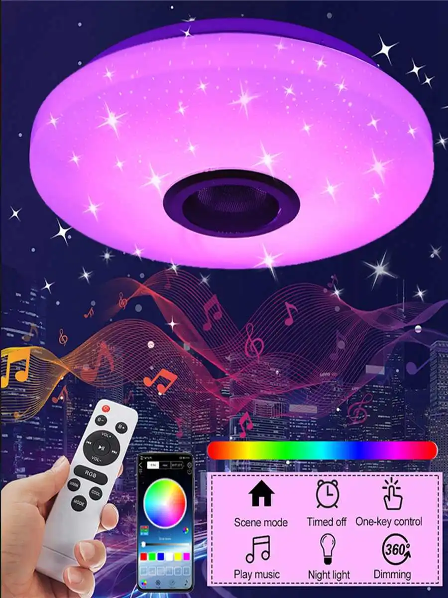 

60W RGB Dimmable Music Ceiling lamp Remote&APP control Ceiling Lights AC180-265V for home bluetooth speaker lightingFixture