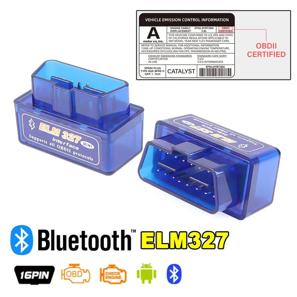 Фото OBDII OBD 2 16-контактный интерфейс V2.1 ELM327 OBD2 Мини-считыватель кодов Инструмент сканирования Bluetooth Автомобильный сканер Диагностический инструмент для телефона Android №1