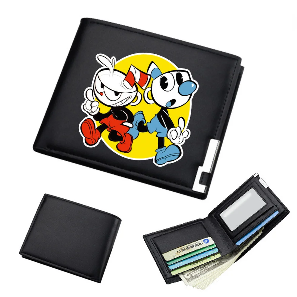 

Game Cuphead Black Mens Wallet Short Bi-fold PU Student Wallet ID/Credit Card Holder Cartoon Purse
