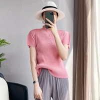 miyake pleated top womens 2022 summer new tops feifei sleeves slim solid color all match casual bottoming t shirt women