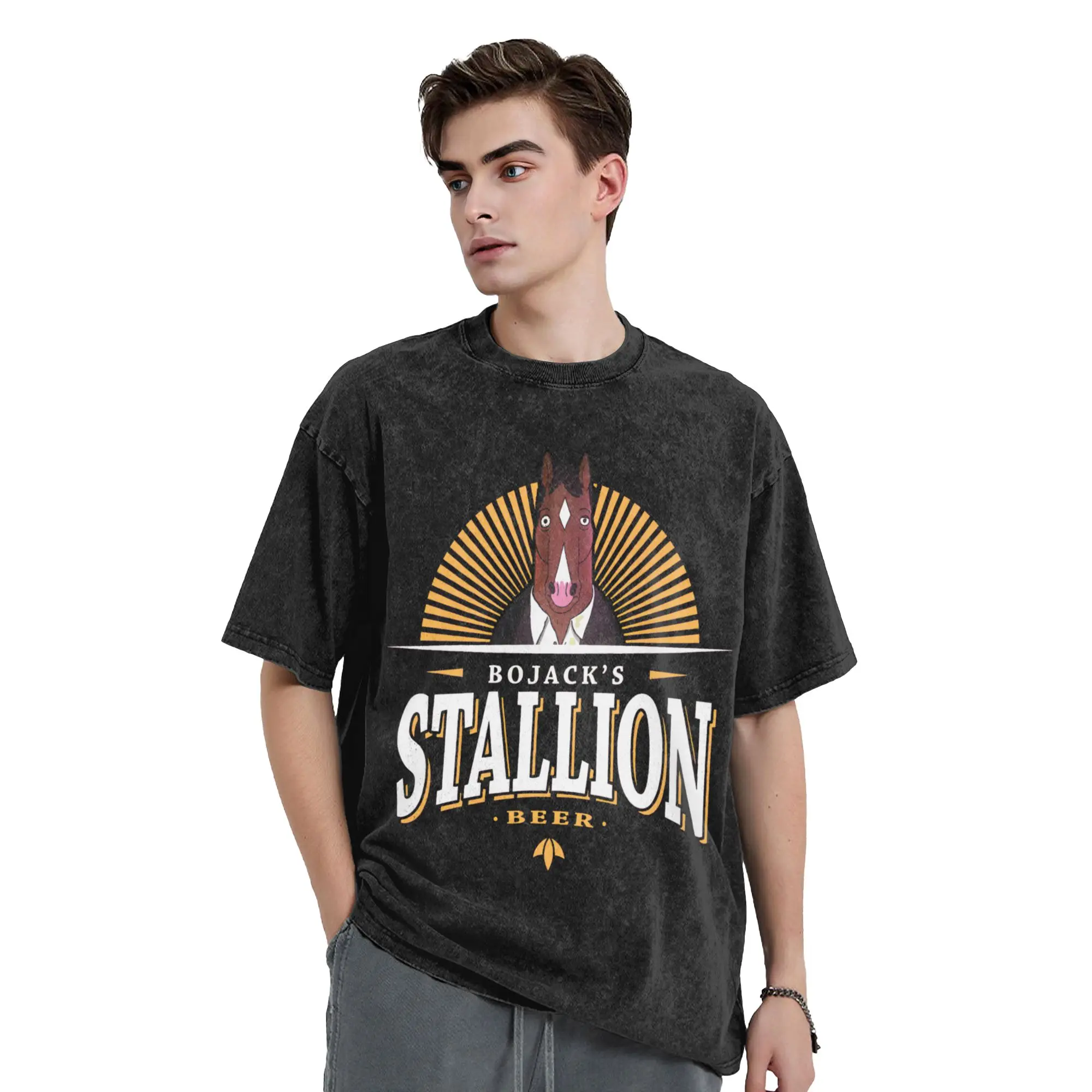 Фото Футболка Bojack Horseman Stallion Beer, летняя уличная одежда, хлопковая футболка для отдыха, мужская футболка с короткими рукавами, свободная одежда №2