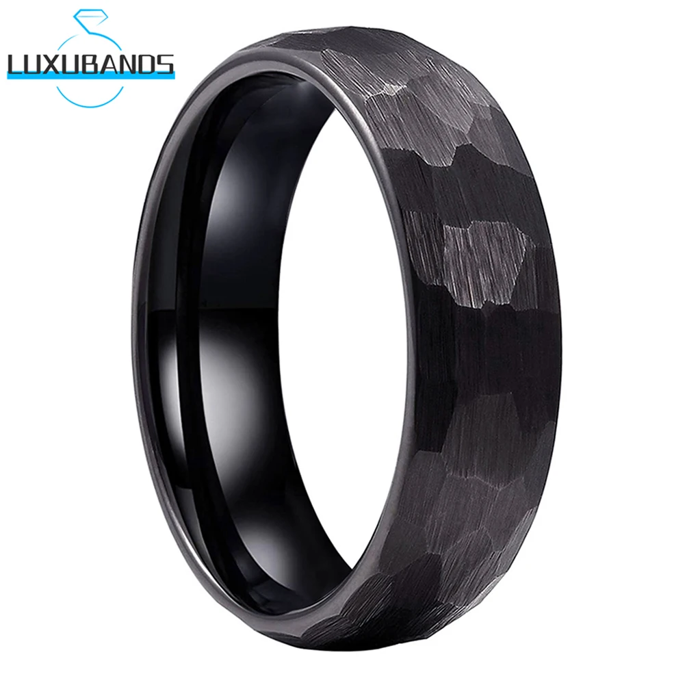 

Black 8mm 6mm Tungsten Carbide Multifaced Hammer Ring For Men Wemen Engagement Domed Band Brushed Finish In Stock Comfort Fit