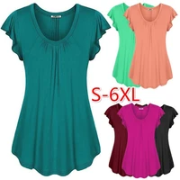 2022 new womens summer solid color lotus leaf sleeve short sleeved t shirt womens clothing