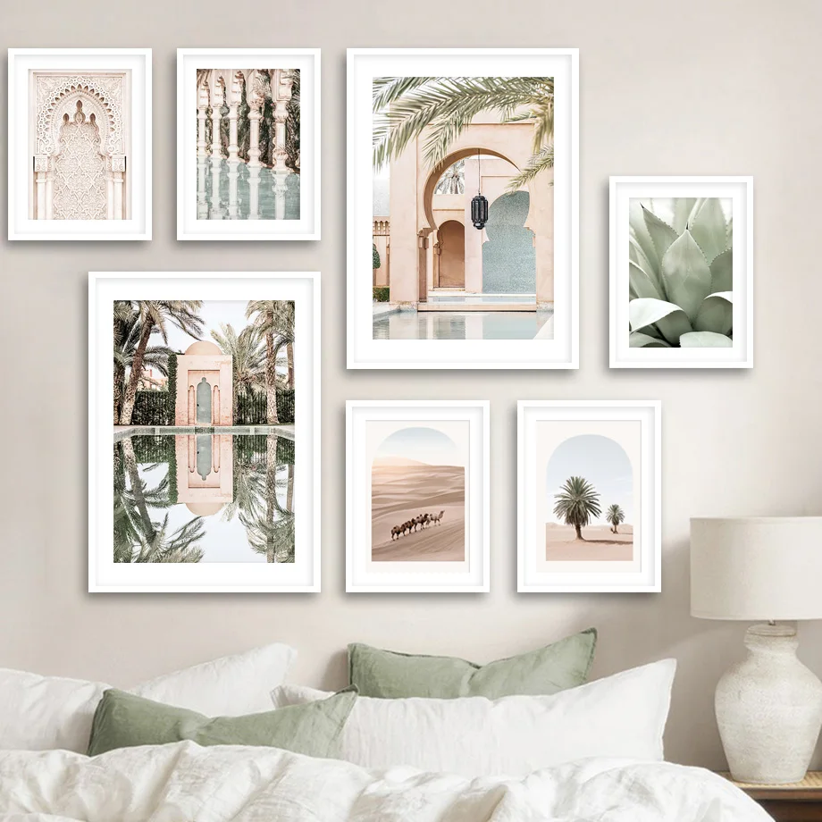 

Morocco Islamic Door Palm Desert Camel Posters and Prints Canvas Painting Nordic Wall Art Pictures for Living Room Home Decor