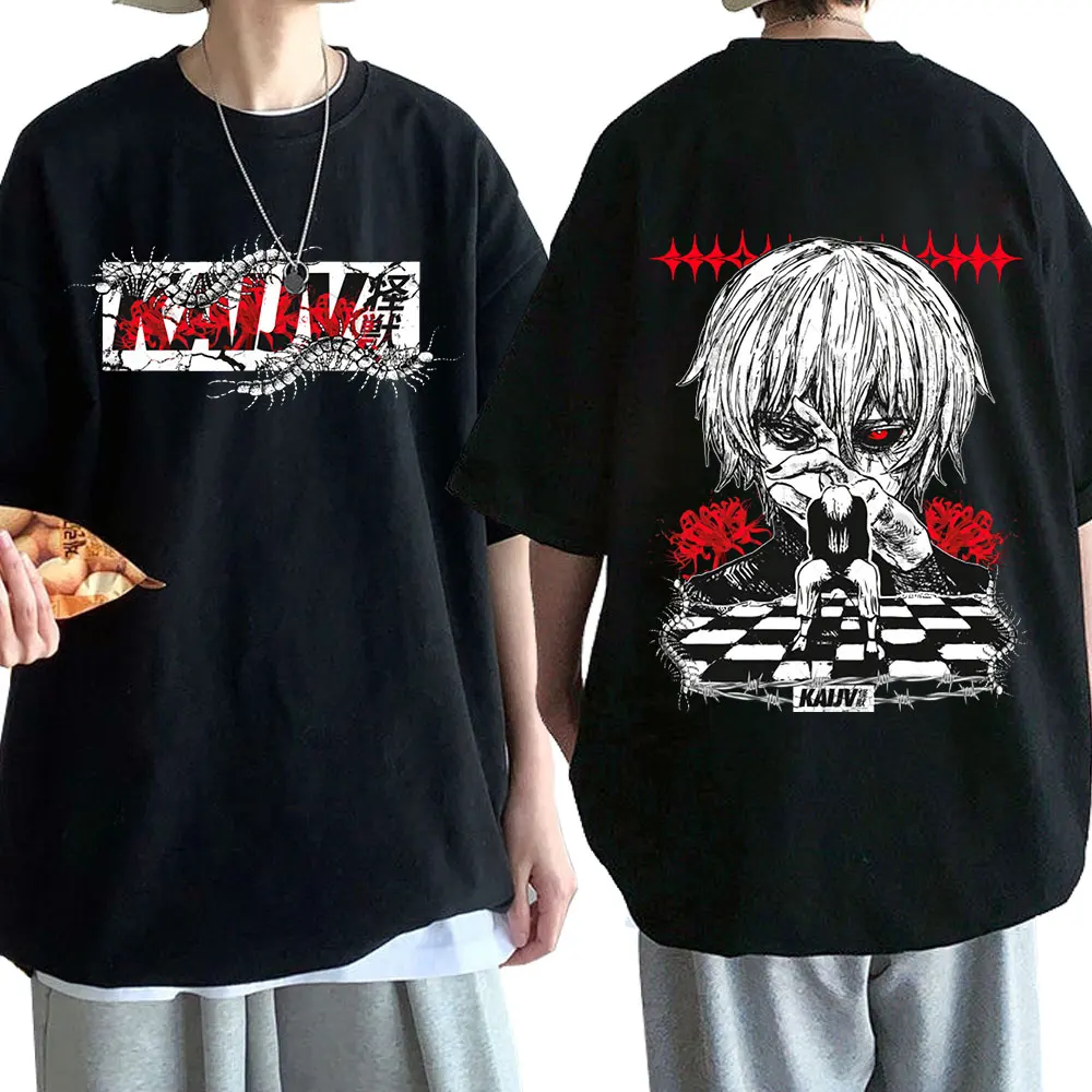 

Футболка Kaneki Ken с японским аниме, Токийский Гуль, Мужская модная футболка большого размера, уличная одежда в стиле Харадзюку, унисекс, уютная