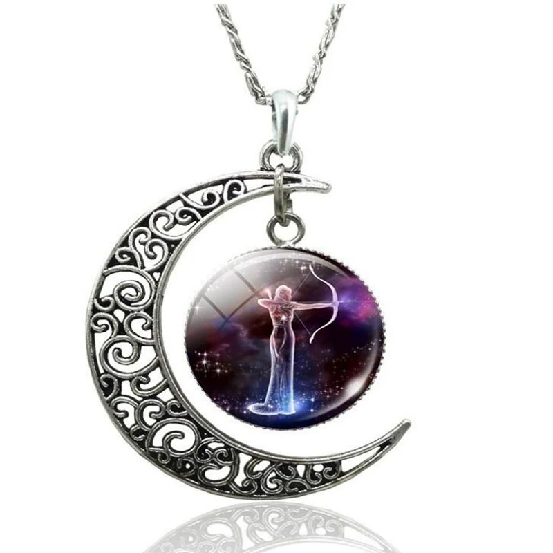 12 созвездий ожерелье знаки зодиака кабошон стеклянный полумесяц подвеска