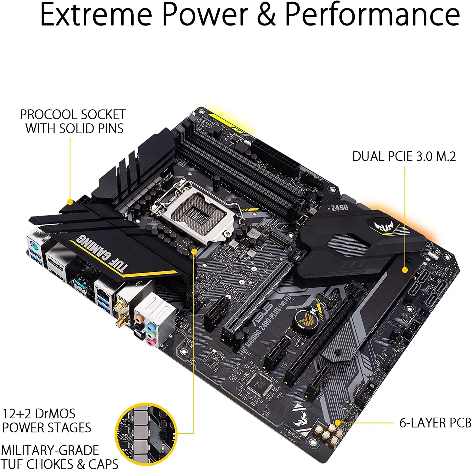 ASUS TUF GAMING Z490-PLUS Wi-Fi материнская плата Socket LGA 1200 использует Intel Z490 чип 4 × DDR4 DIMM PCI-E 3 0 2