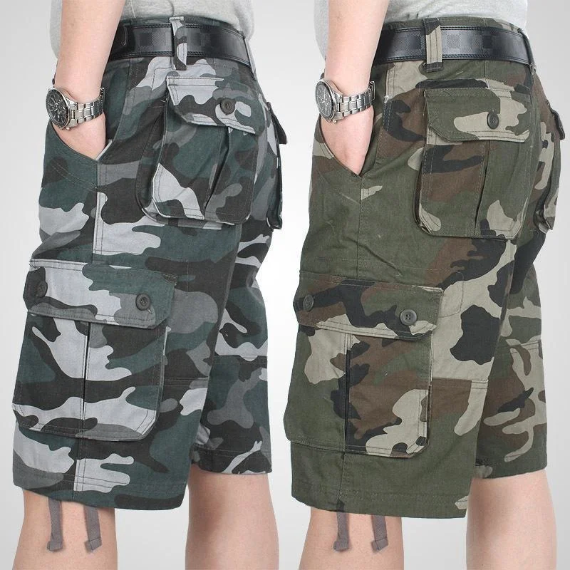

Summer Camouflage Overalls Cargo Men Casual Cotton Baggy Multi Pocket Army Military Breeches Knee Length Tactical Shorts