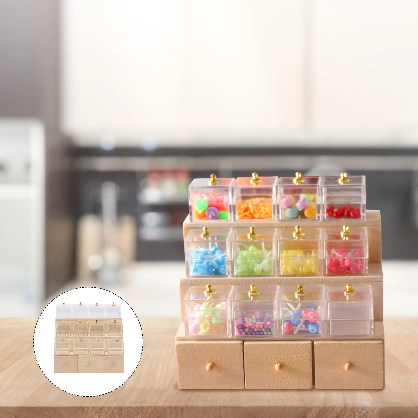 

1 Set Mini House Cabinet Ornament Mini Candy Vegetables Display Stand Model Adornment