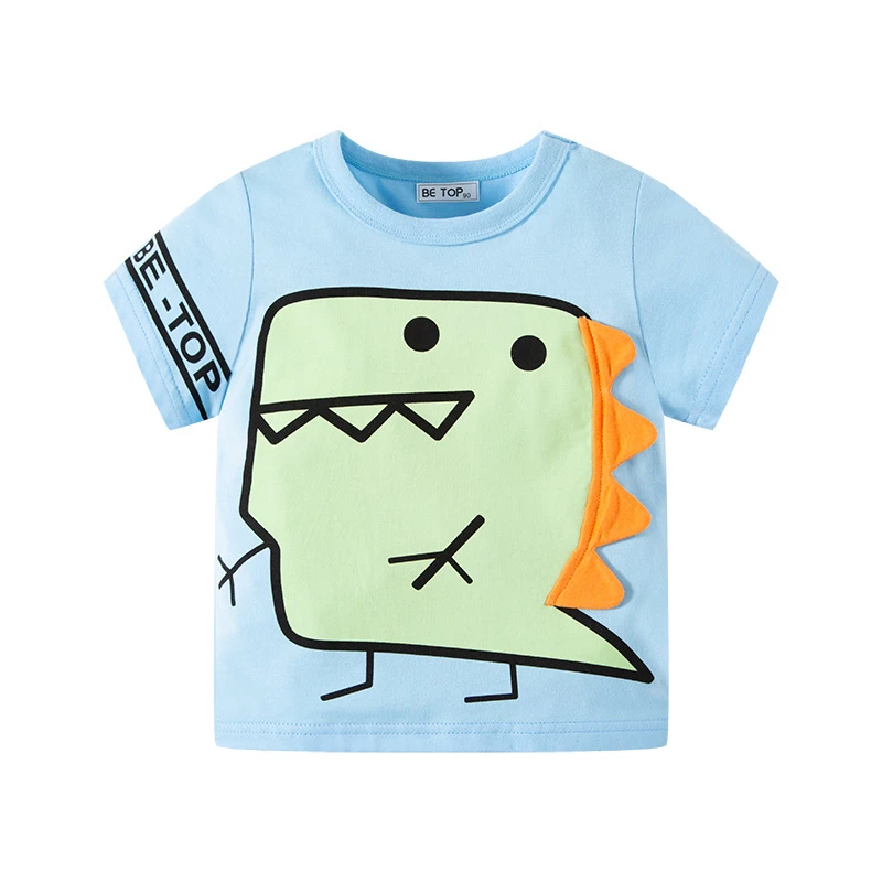 Kid Cartoon Dinosaur Summer Cloth Fashion Tops Children's Boys Girls Short Sleeve T-Shirt 100%Cotton Quality Shirts