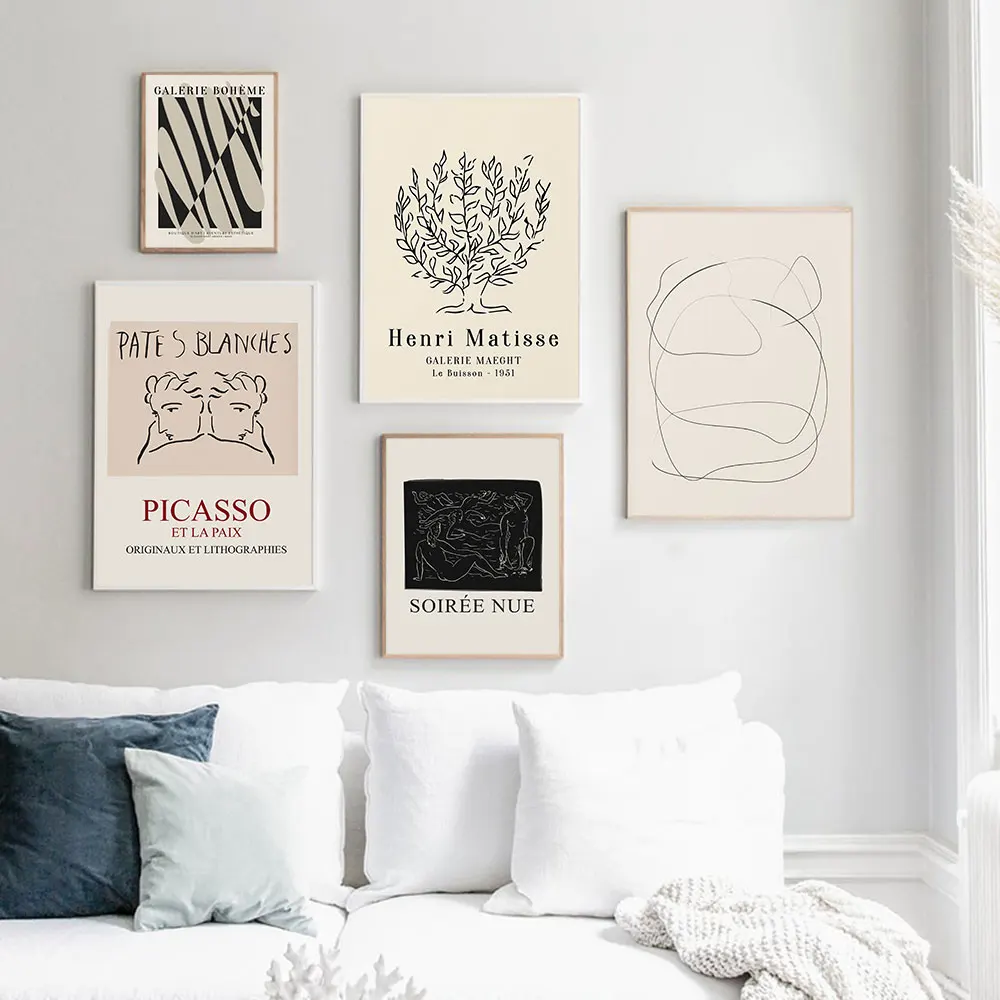 

Настенная живопись на холсте, нейтральный настенный постер с абстрактной галереей, с изображением Пикассо среднего века, Современная Насте...