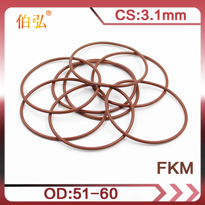 

2PCS/Lot Fluorine Rubber Ring Brown FKM O Ring Seal CS3.1mm OD51/52/53/54/55/56/57/58/60*3.1mm O Ring Seal Oil Ring Gasket