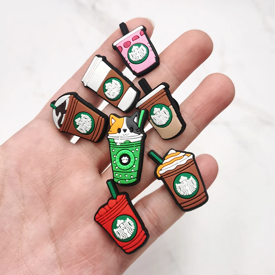 1Pcs PVC Shoe Buckle Accessories Funny DIY Colorful Cat Coffee Cup Shoes Buttons Decoration Jibz For Croc Charms Kids Gift