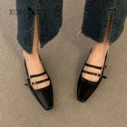 Босоножки EOEODOIT женские кожаные, Повседневные Туфли Мэри Джейн на плоской подошве, квадратный носок, двойная Пряжка, массивные сандалии, весна-лето