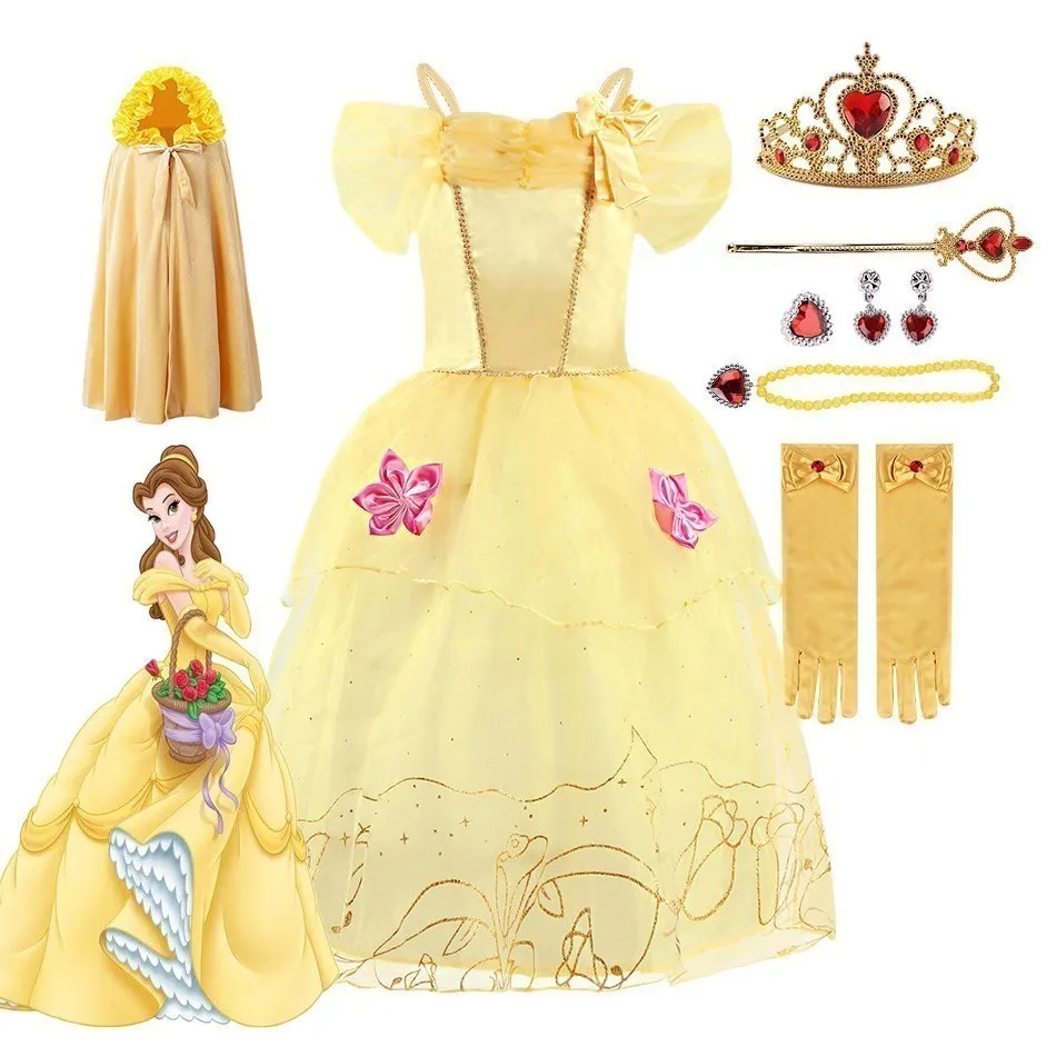 

Наряд Детский, для девочек, диснеевских принцесс, красавицы и животных, для косплея, на Хэллоуин