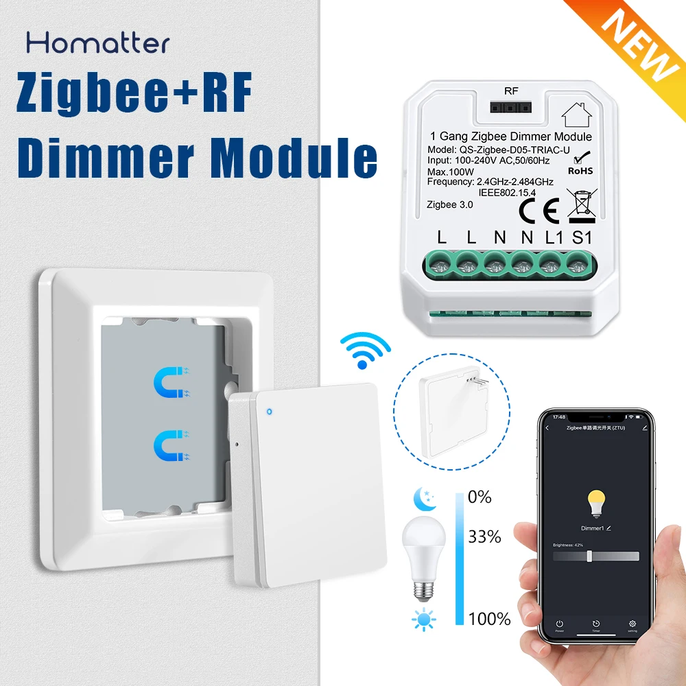 

Homatter Wireless Smart Light Switch Dimmer Module Wall Panel Switch with Remote Control Mini RF Receiver Work With Smart Life