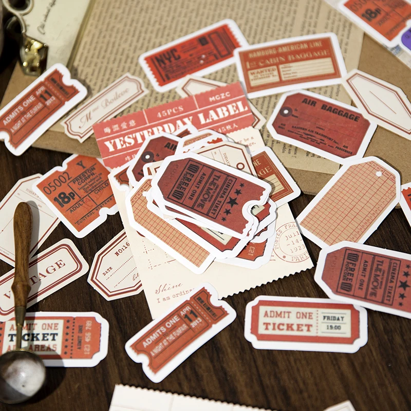 

45 pieces Sticker vintage label border handwritten Stationery Sticker handbook decorative collage stickers scrapbooking 6 styles