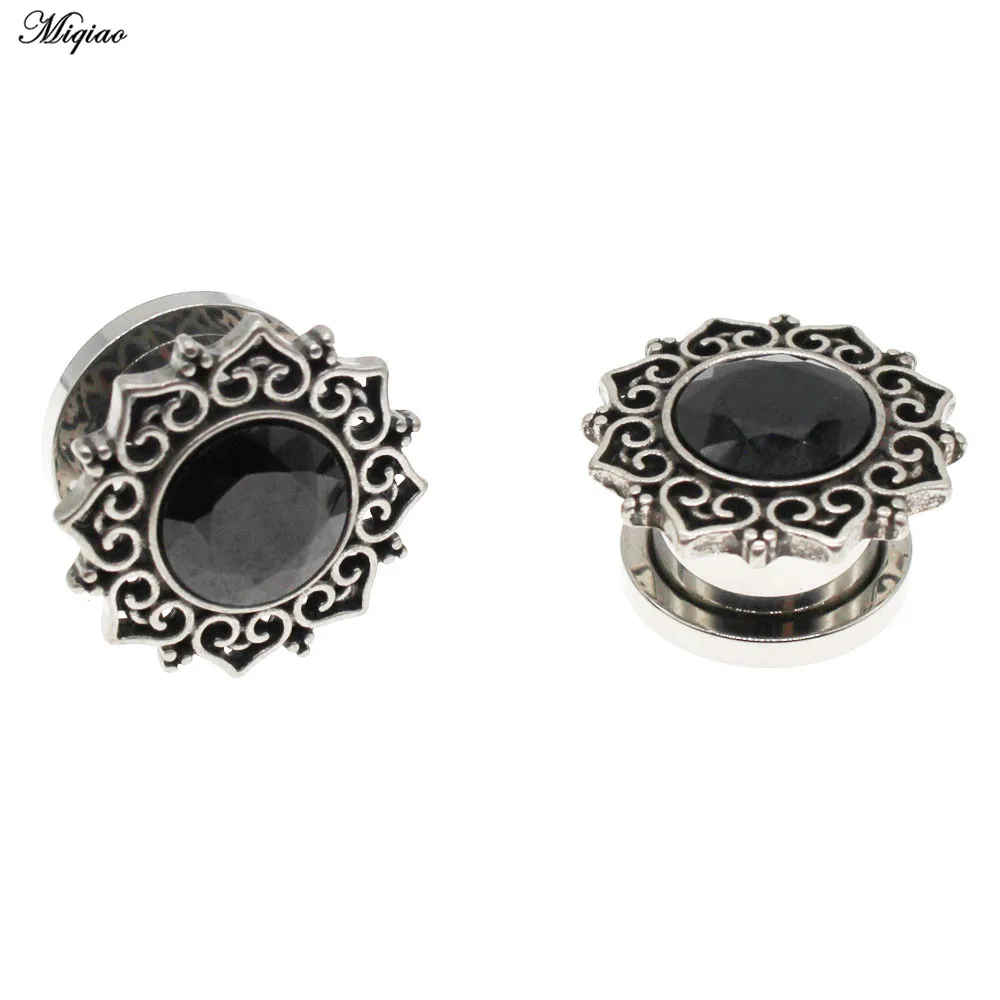 

Miqiao 2pc Stainless Steel Zircon Vintage Flower Screw Ear Plugs and Tunnels Ear Gauges Expanders Jewelry Picercing