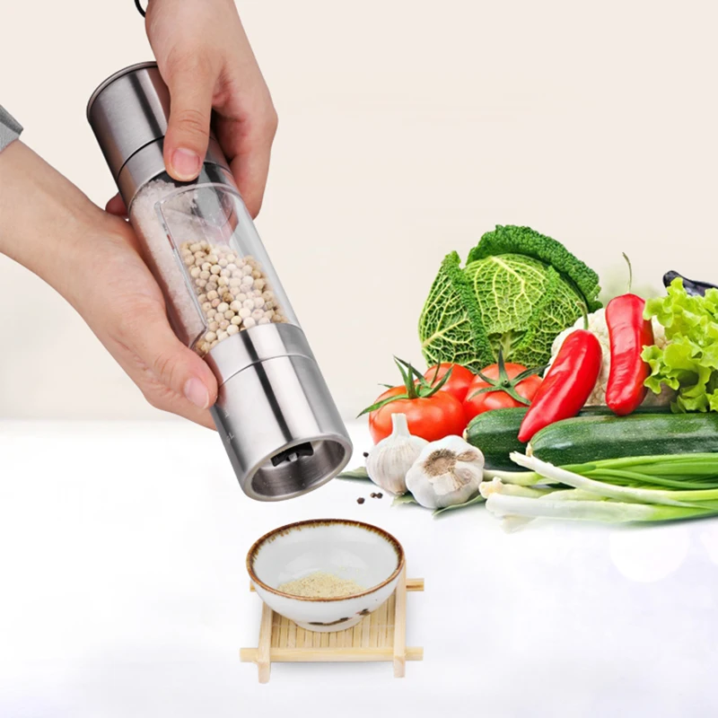 

2 In 1 Salt Pepper Grinder Manual Pepper Mill Grinder Stainless Steel Herb Spice Grinder Seasoning for Cooking Kitchen Tools