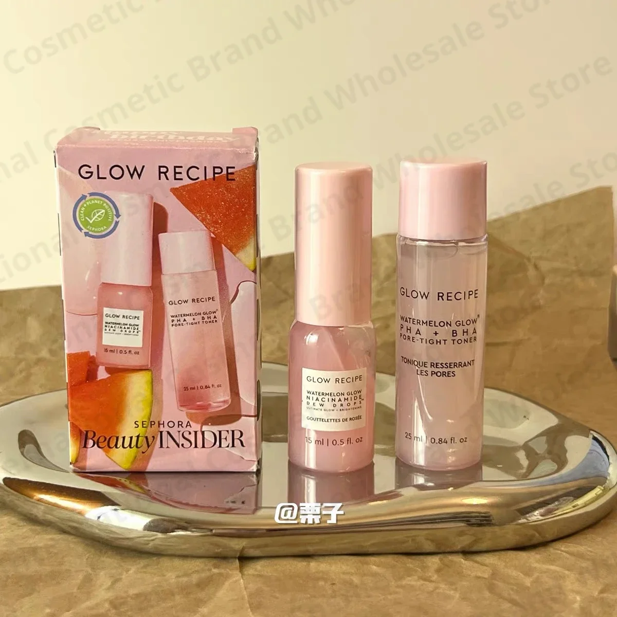 

2pcs Box Set Glow Recipe Watermelon Glow Niacinamide serum 15ml toner 25ml Travel Size Sephora Samples