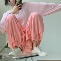pink sports pants womens summer ins wide leg bloomers pants casual loose elastic waist oversize pants women harajuku y2k pants