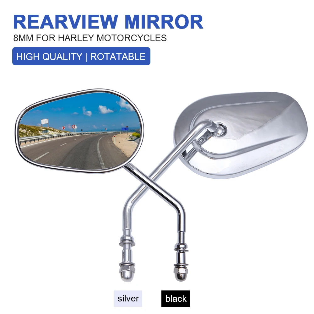 

8mm Motorcycle Rearview Rear View Mirror Large Motorbike Accessories For Harley Davidson Sportster 883 Softail V Rod Touring