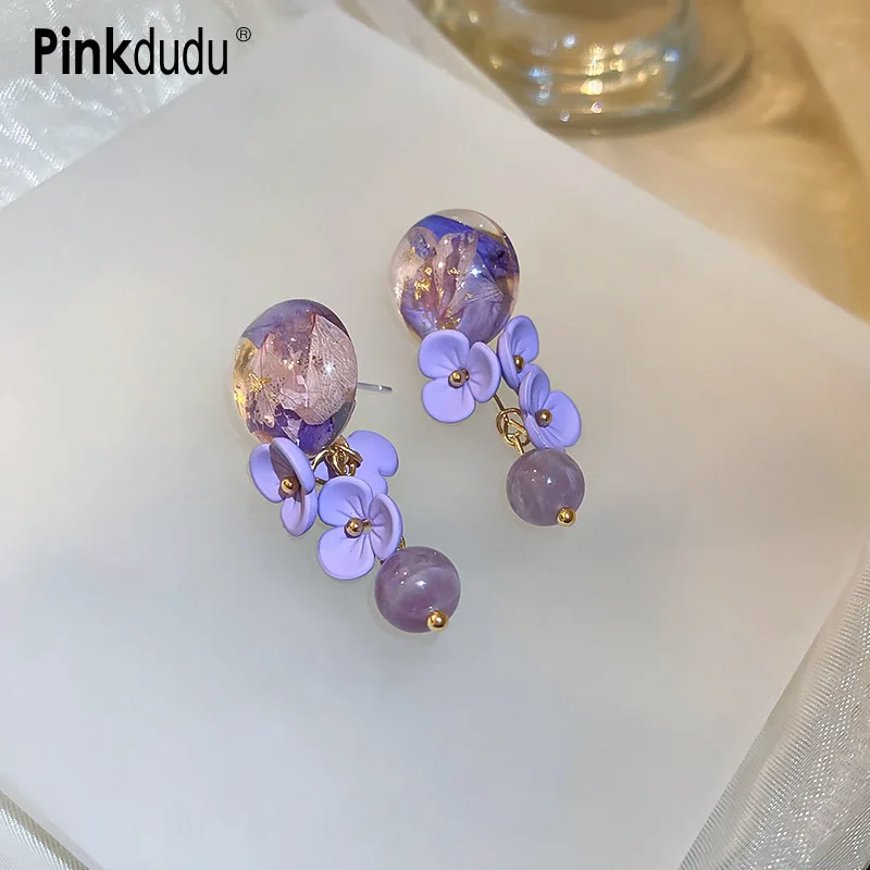 

Pinkdudu Simple Purple Geometric Flower Resin Ball Earrings Sweet Alloy Acrylic Stud Earrings for Women Jewelry Gifts PD824