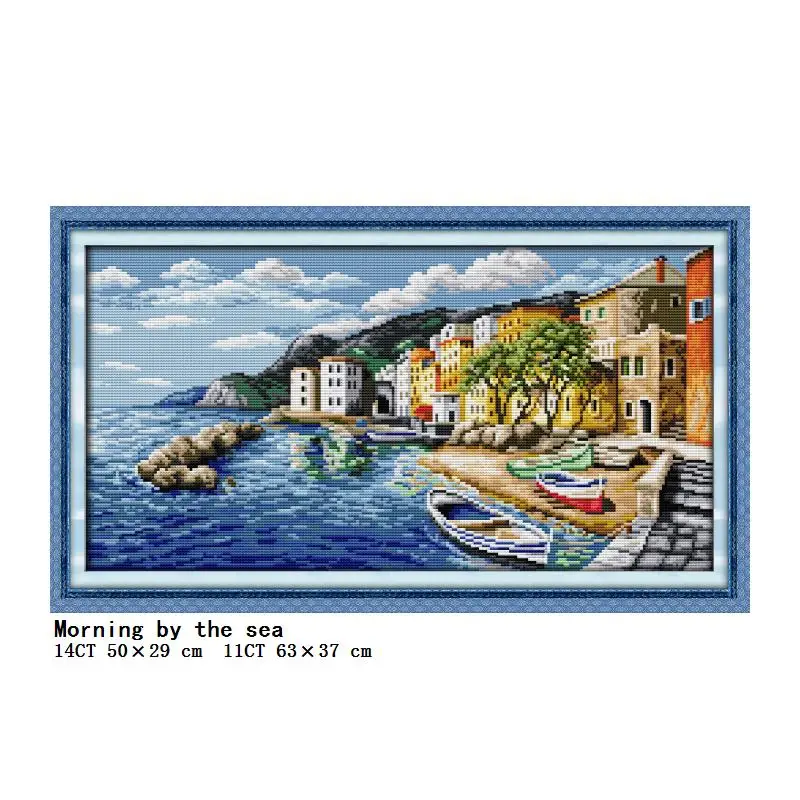 

Joy Sunday Cross Stitch Kit Seaside Early Morning Canvas Printing Count 16CT 14CT Craft DMC Thread Home Decor Embroidery Set