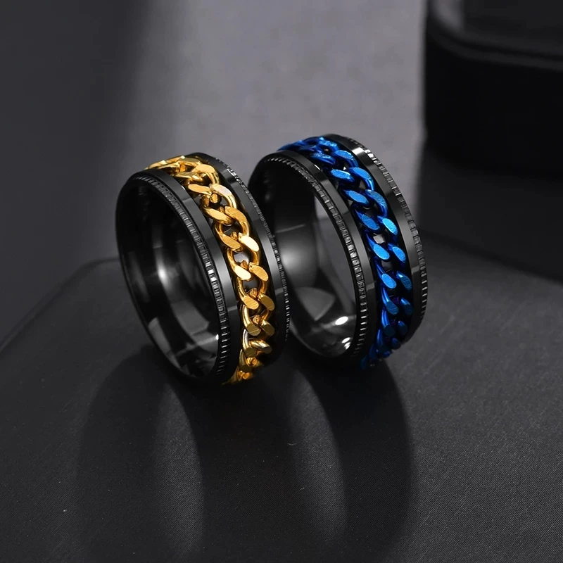 

Rotate Rotating Anxiety Fidget rings Titanium Stainless Steel Chain Spinner Finger Ring For Men Blue Gold Black Punk Rock Gift